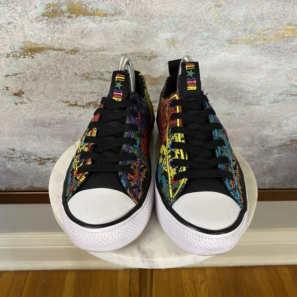 Converse All Star Shoes Youth Size 6 Black Multicolor Canvas Low Top Sneakers